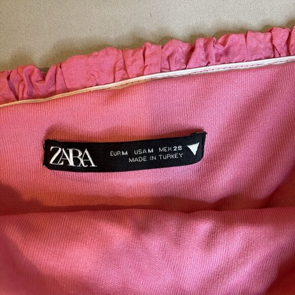 Zara Pink Size Medium Textured Weave Ruffled Ruched Bodycon Mini Lined Dress - Picture 5 of 7